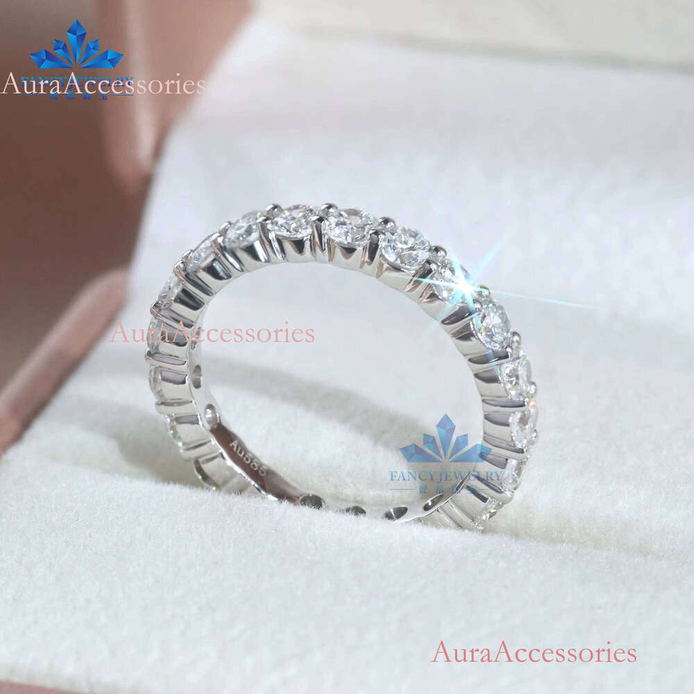 Luxurious 14K Gold Eternity Wedding Band 3mm round Moissanite Fine Custom Jewelry for Women