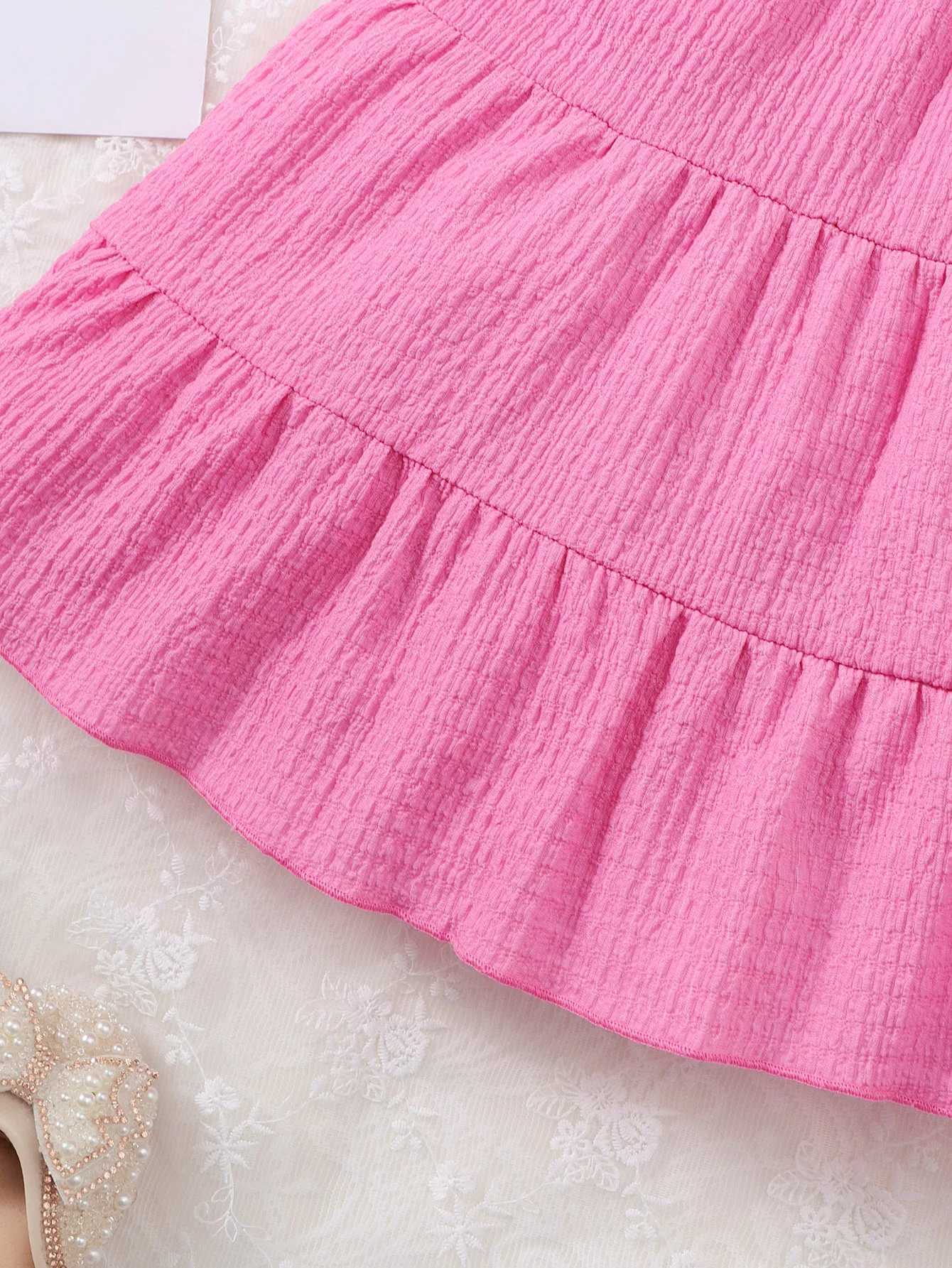 Children Girl Summer Dress Rose Red Bow Suspender Ruffle Comfortable and Soft Dress fits 4-7 Years Cute Girls aged Seaside Beach X250528