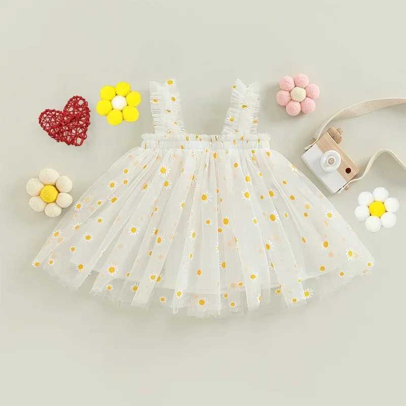 Summer Baby Girls Tulle Dress Daisy Floral Kid Birthday Party Dress Sleeveless Sling Toddler Girl Casual Clothing Princess Dress X250528