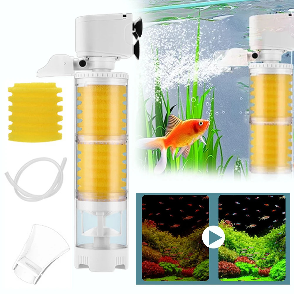 Tank Filter Ultra Quiet Fish Tank Filtration Pump Add Oxygen 3 in 1 Multifunction Internal Aquarium Filter Pump Accessories 250521
