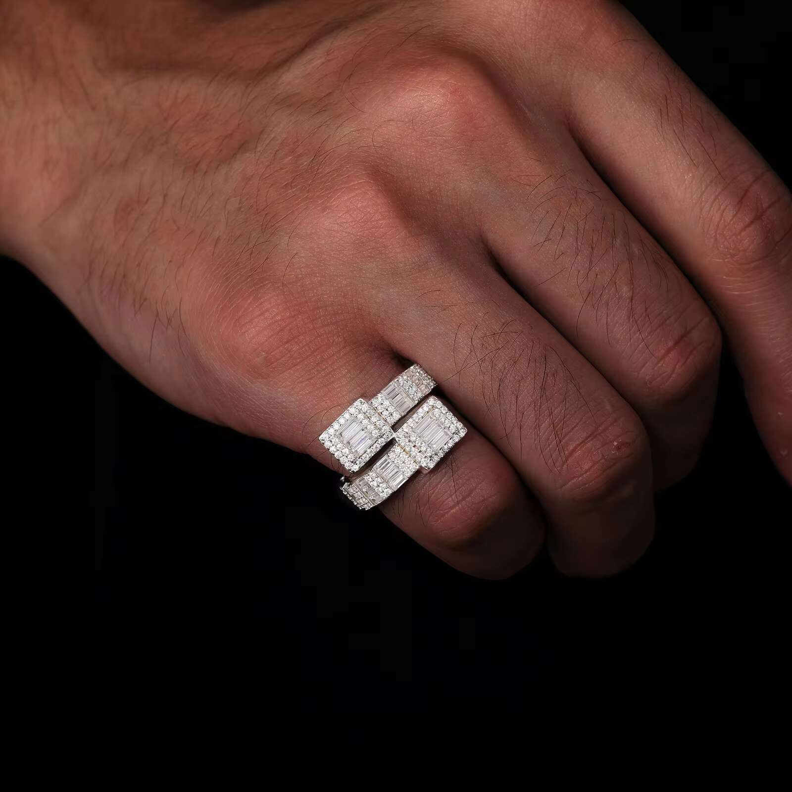 New 925 Sterling Silver VVS1 Baguette Cutt Moissanite Diamond Ring for Men Perfect for Gift
