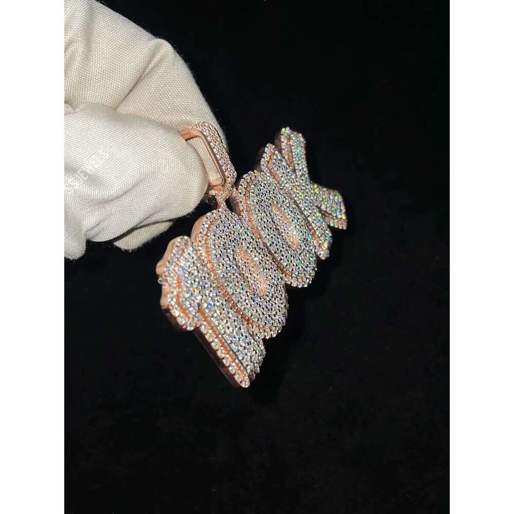 Custom Number Letter Pendant Rose Gold Plated Moissanite Iced VVS Dia Sier Hip Hop Necklaces