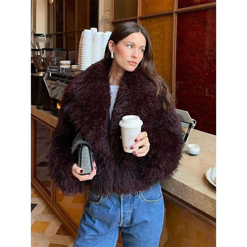 Faux Fur Warm Coat Women Casual Lapel Fluffy Long Sleeve Female Cardigan 2024 Winter Solid Lady Street Commuter Outwears
