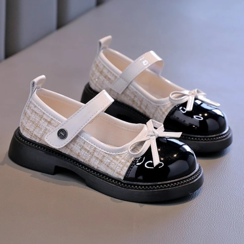 Spring Autumn Childrens Leather Shoes with Bowknot Versatile Girls Fashion Mary Jane Shoes Causal Patchwork Kids Princess Shoes 250528
