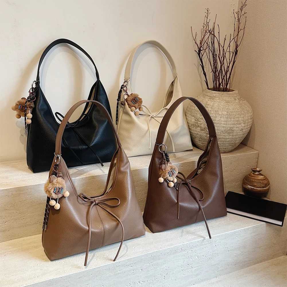 Hobo Bag PU Leather Solid Color Shoulder Bag for Women Bow Crescent Bag Trendy Mini Purse for Commuting Travel Y250528