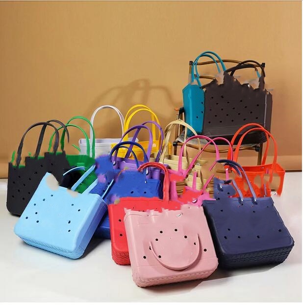 2024 New Rainbow Silicone Beach large Luxury Eva Plastic Beach Bags Pink Blue Candy Woman cosmetic Bag PVC Basket travel Storage bags jelly summer Outdoor Handbaga