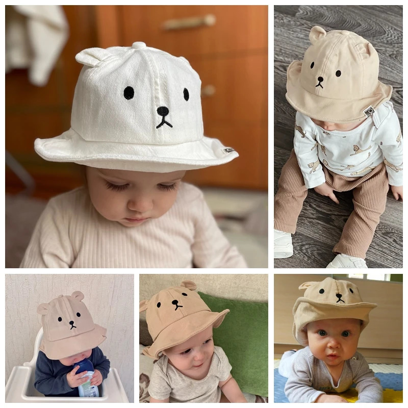 Spring Summer Hat Cute Bear Ear born Panama Cap Solid Color Outdoor Beach Kids Baby Boy Girl Sun Hats Bonnet 250528