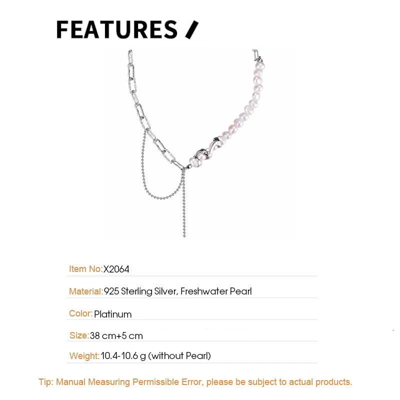 F.I.N.S Asymmetrical Chain S925 Sterling Silver Irregular Freshwater Pearl Link Chain Clavicle Necklace Statement Fine Jewelry 250520