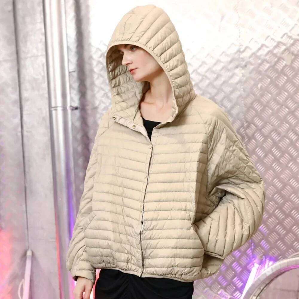 Ultra Light Lantern Sleeve White Duck Down Coat Feather Winter Vintage Women Oversize Hood Puffer Jacket Female Casual