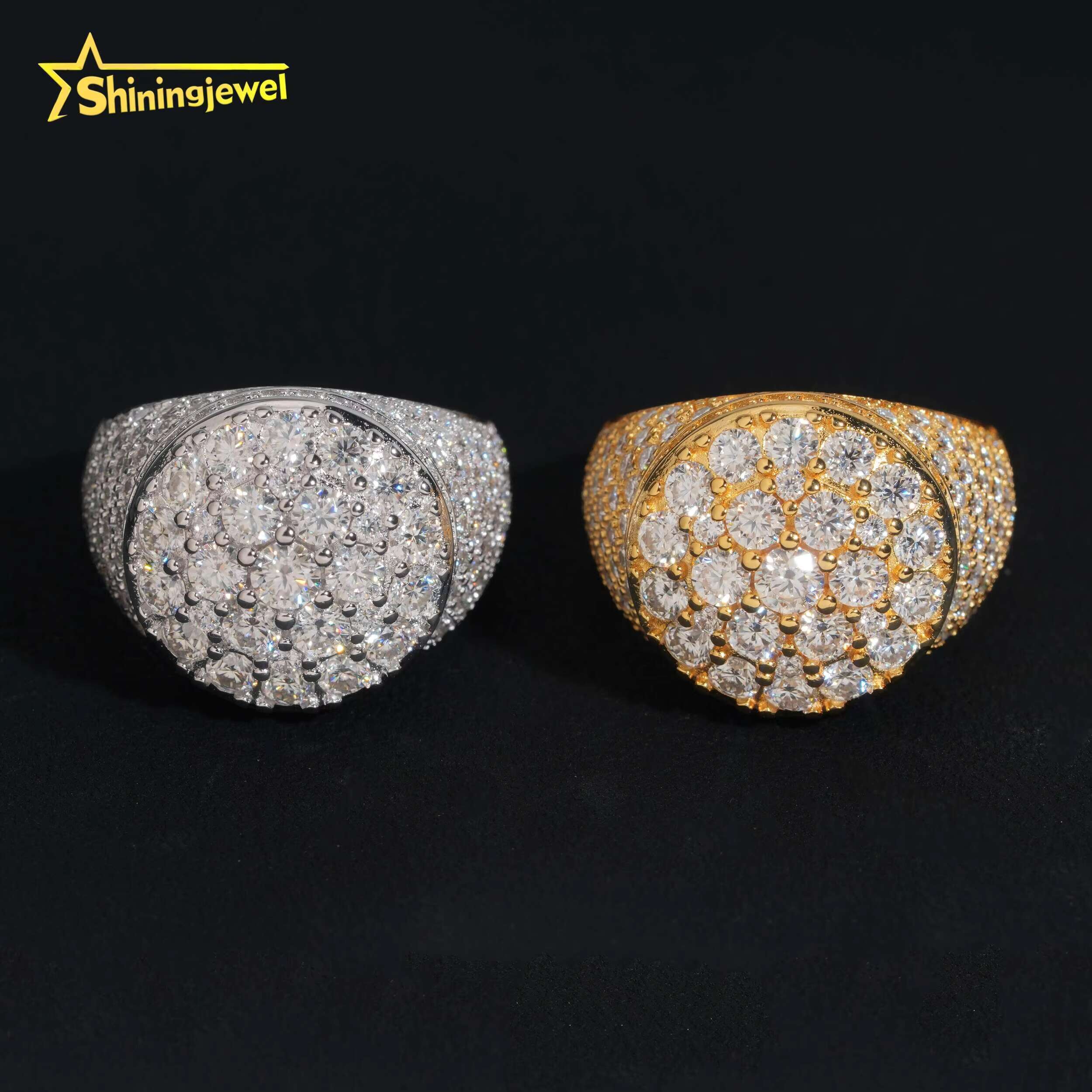 Hip Hop Fashion Jewelry Gold Plated Solid 925 Sterling Silver Sparkling Luxury Diamond Men Rings Iced Out Moissanite Ring