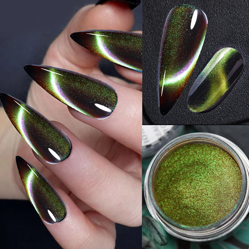 6Colors/set Chameleon Magnetic Cat Eye Nail Powder Net2-3g 9D Laser Magnet Chrome Powder DIY Magic Cats Eye Magnet Powder 250523