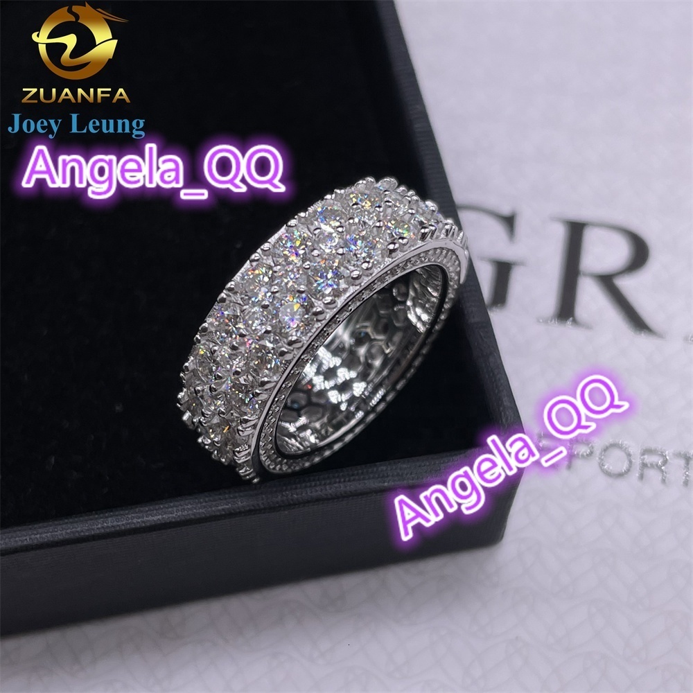 Wholesale Price New Arrival Moissanite Band Ring 925 Sterling Silver Fine Jewelry Hip Hop Sparkle 2 Rows Stone Iced Out Men Ring