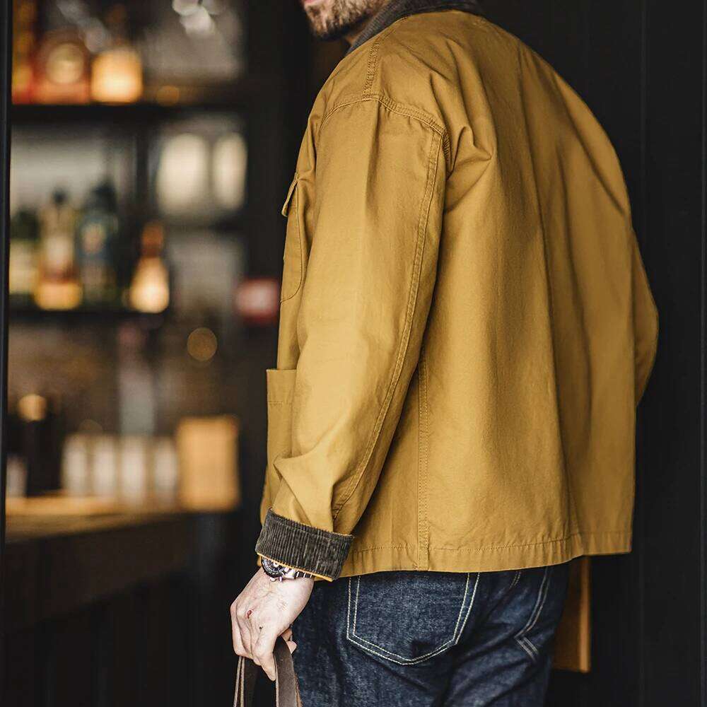 Maden Vintage Corduroy Patchwork for Women and Men Michigan Workwear Hunting Jacket Unisex Stand Collar Tops