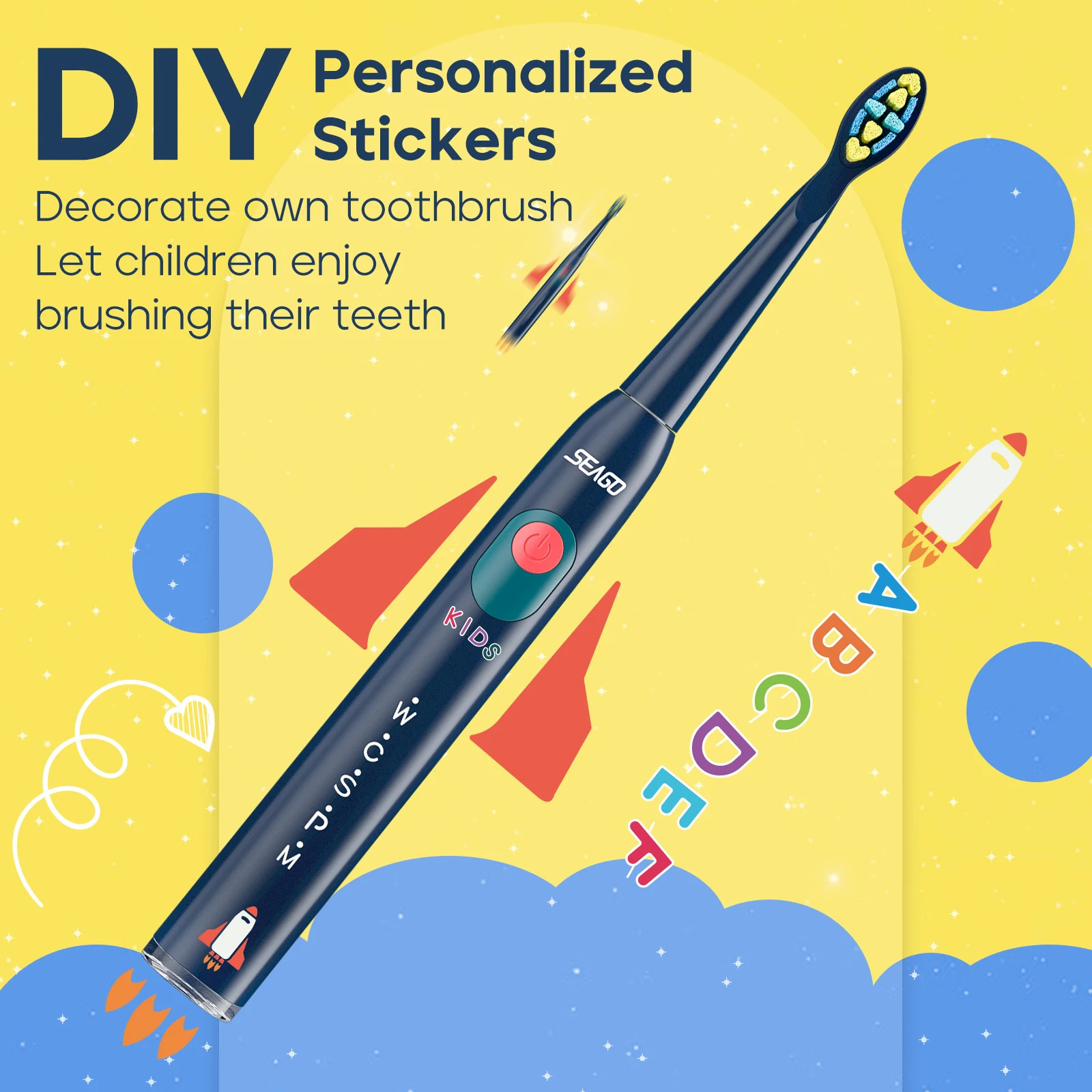 Seago Kids Electric Toothbrush for 6Years 5 Modes Rechargeable IPX7 Waterproof Power Sonic Replacement Head SG2303 250519