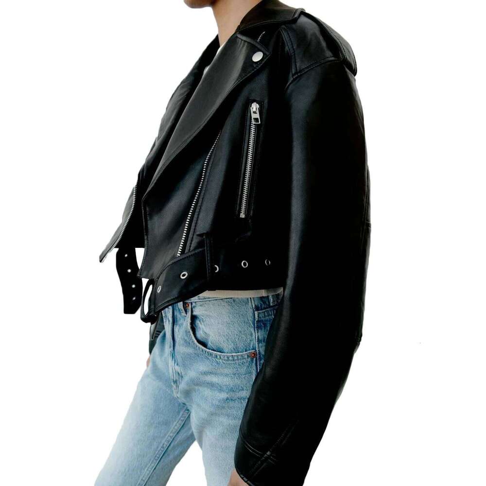 Fitaylor Women Faux PU Casual Lady Lapel Zipper Short Leather Jacket High Street Motorcycle Coat