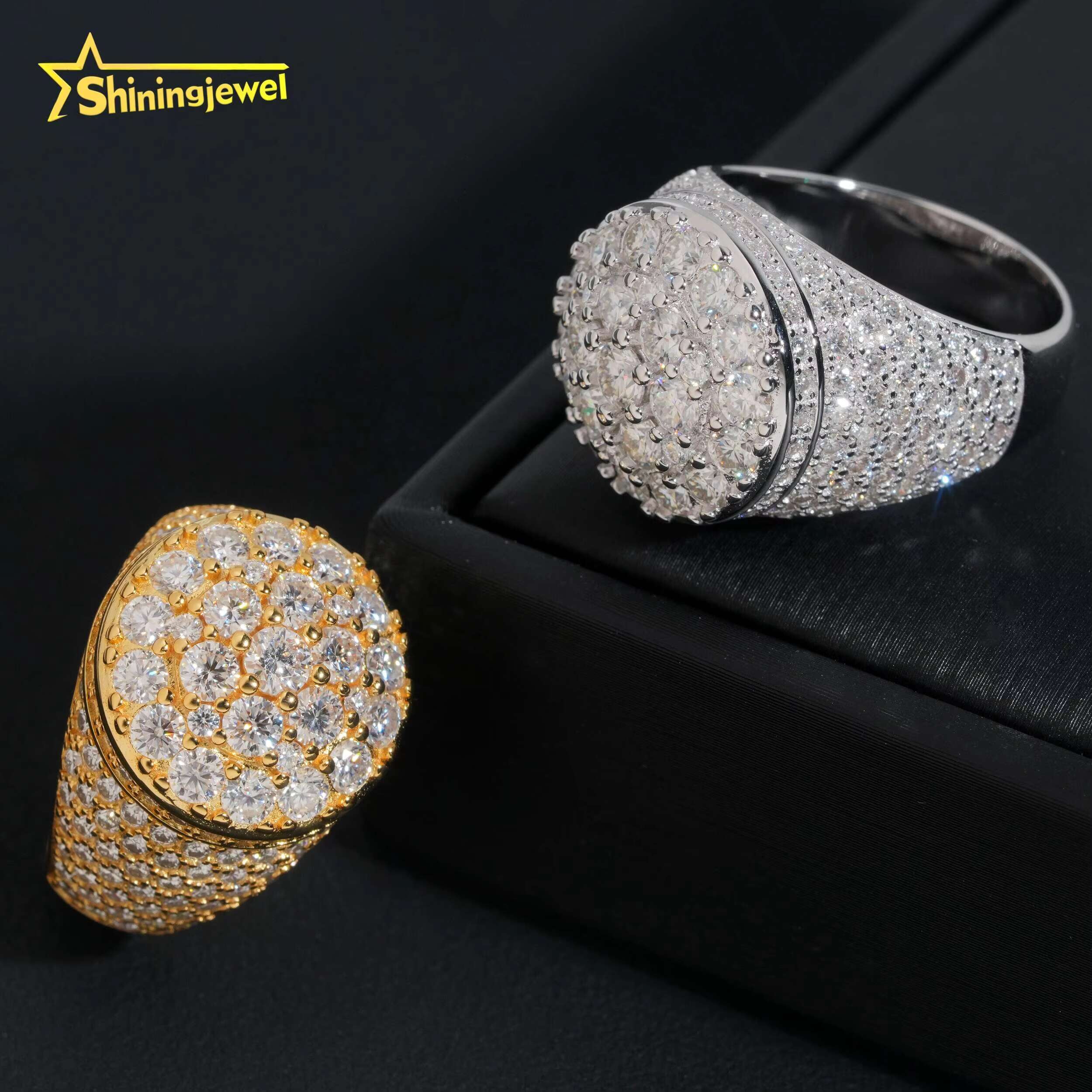 Hip Hop Fashion Jewelry Gold Plated Solid 925 Sterling Silver Sparkling Luxury Diamond Men Rings Iced Out Moissanite Ring