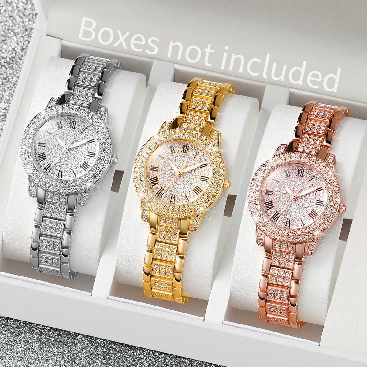 3PCS Women Watches Fashion Full Rhinestone Quartz Watch Stainless Steel Band WristwatchesWithout Box XJ250527