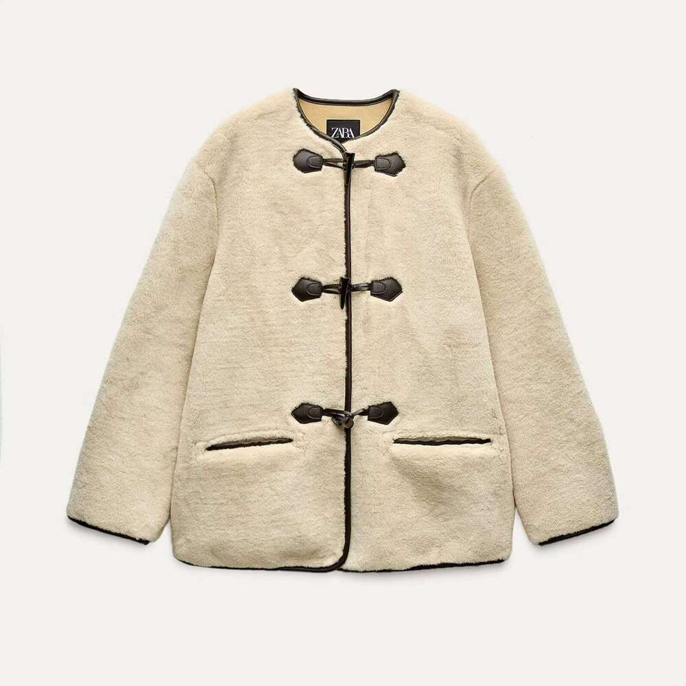 autumn new women's casual fashion slim fit commuting versatile design with rope knot decoration fur coat