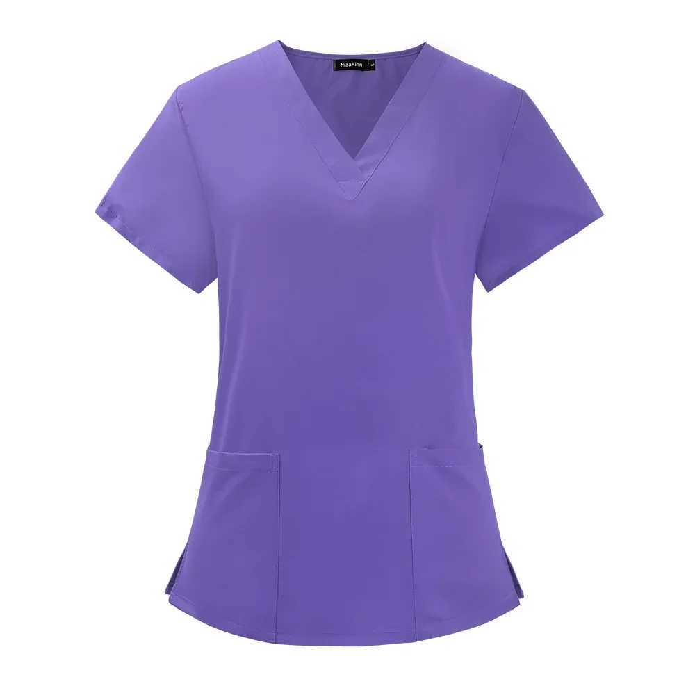 Summer Womens Short Slve V-Neck Pocket Care Workers T-Shirt Tops Summer Workwear Top Sexy Printed Nurse Uniform Clinic Blouse X250528