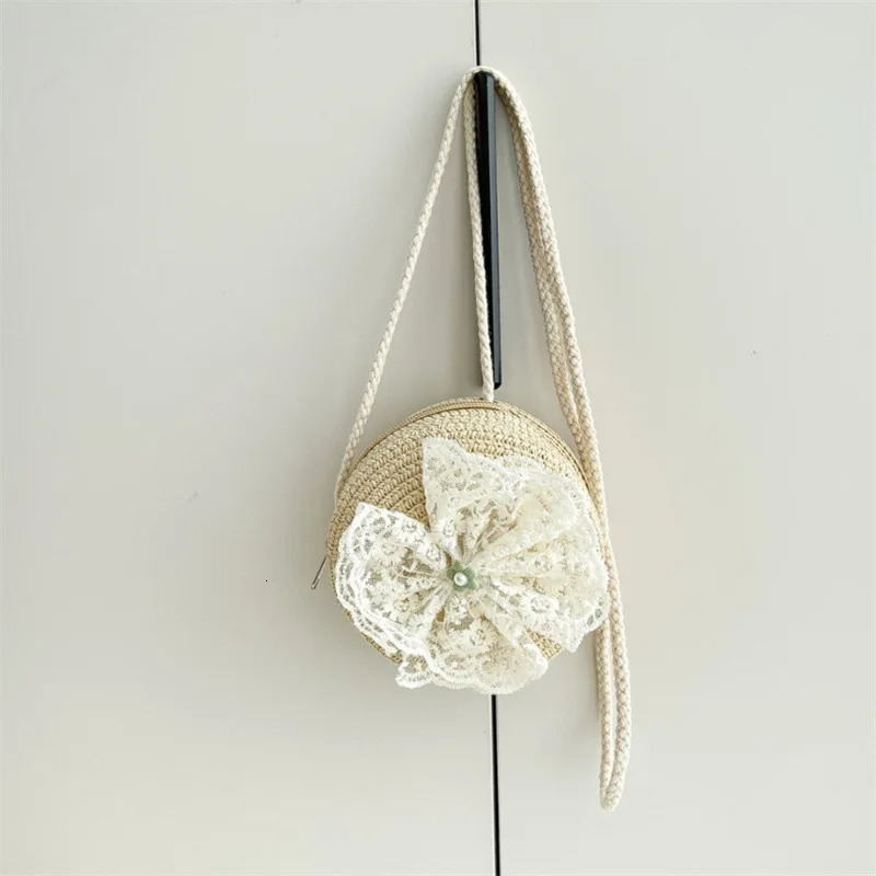 Kids Baby Girls Sun Hat And Straw Beach Bag Set with Elegant Lace Bowknot Trim Wide Brim for Vacation Beach Toddlers 2pcs 250527