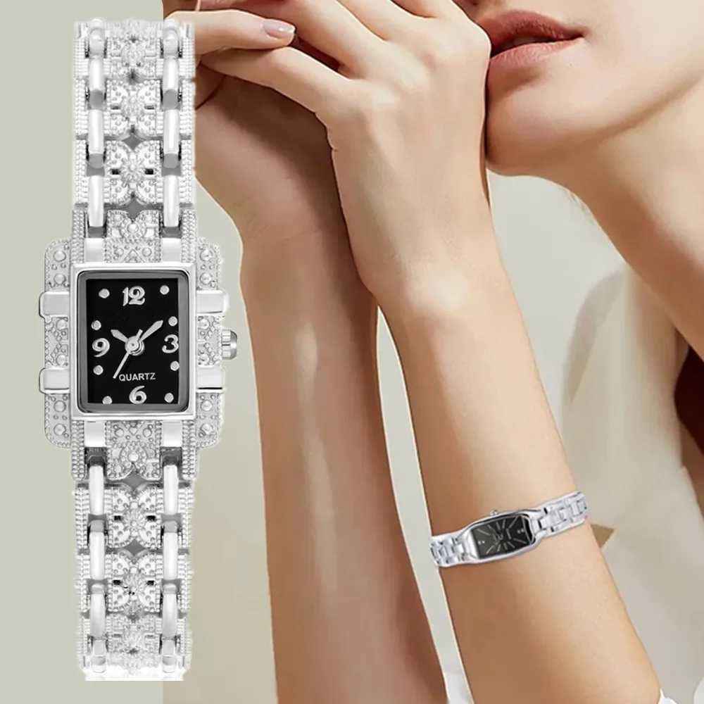 Fashion Luxury Women Silver Beauty Rectangle Dial Designer Ladies Quartz Wristwatch Exquisite Metal Bracelet Watches Female Gift XJ250527