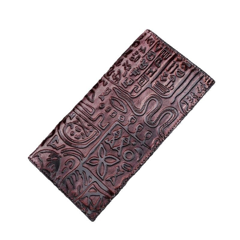 Free Shipping Leather Long Designer Wallet New Retro Oracle Bone Script Hand-held Bag Leather Top Layer European And American Fashion Card Bag Phone B