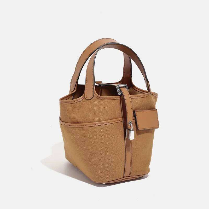 Niche Design Canvas Bucket Women's Single Shoulder Bag Hip Hop Style Polyester Lining Open Top Handbag From China