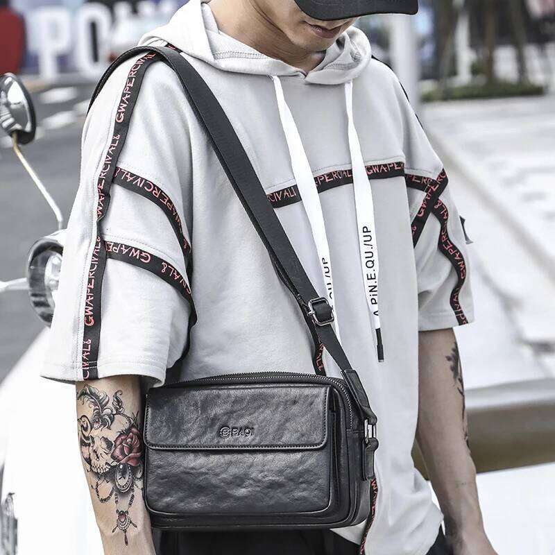 Wmnuo INS Shoulder Men Double Zipper Simple Genuine Clutches For Man Cow Leather Crossbody Messenger Bag Male Hot