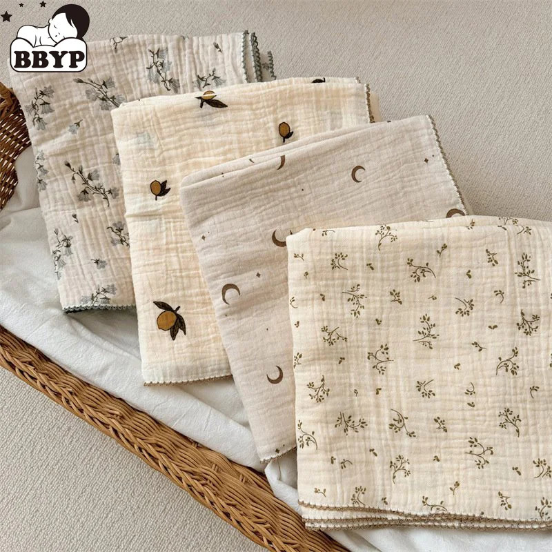 2Layer Blanket for born Baby Floral Cotton Muslin Swaddle Thin Baby Summer Blanket Infant Toddler Baby Bath Towel100X100CM 250527
