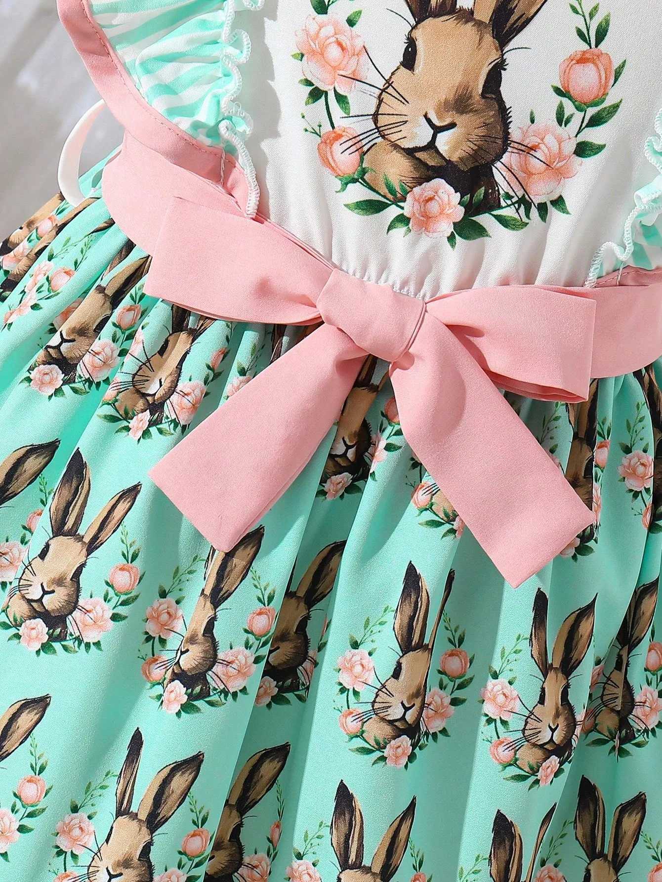 Girls Vintage Lolita Easter Dress - Bunny Print Ruffles Bow Pastel Green Comfy Party Dress for Celebrations X250528