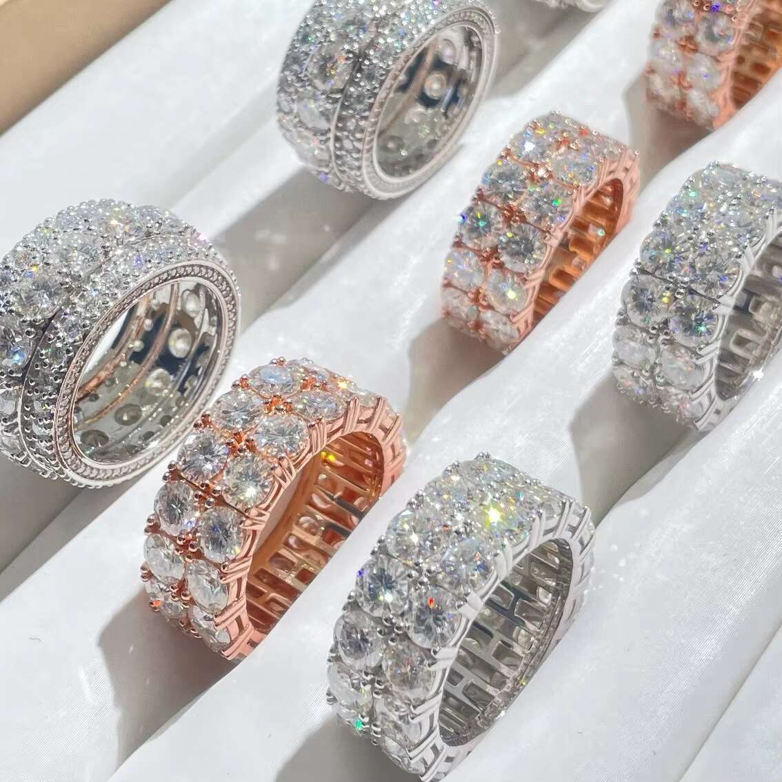 Punk Hip Hop Rotary Stackable Diamond Spining Band 925 Silver Ice Out Men Ring VVS Moissanite Diamond Ring