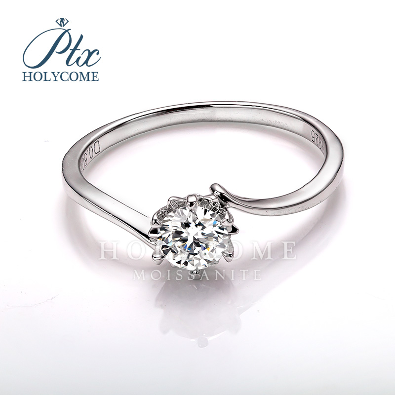 Luxury 925 Sterling Silver Moissanite Diamond Rings 0.5ct Round VVS D Color Rhodium Plated Wedding Engagement Promise Ring Gift for Women