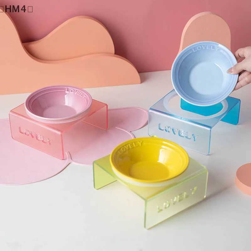 Cat Food Tray Nordic Style Ceramic Bowl Multiple Colors Pet Bowl Cat Water Bowl Cat Food Bowl Acrylic Stand Pet Supplies Y250528