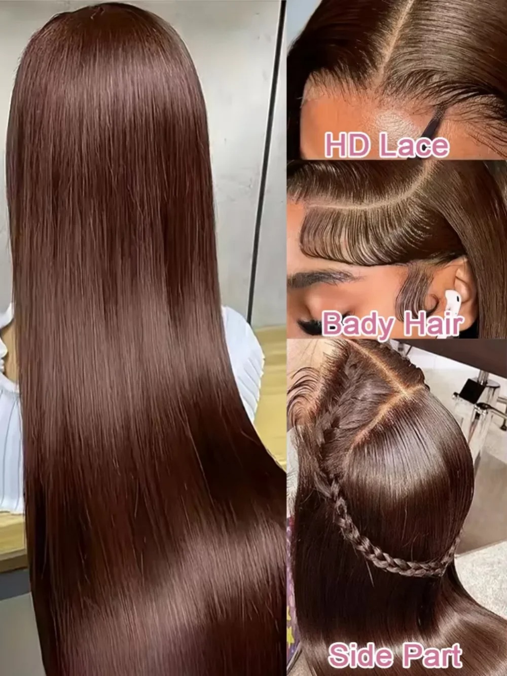 Chocolate Brown Straight Lace Front Wigs 13x6 Transparent Lace Frontal Wig Pre Plucked 13x4 Brazilian Human Hair Wigs 200% Synthetic Lace Front Wigs