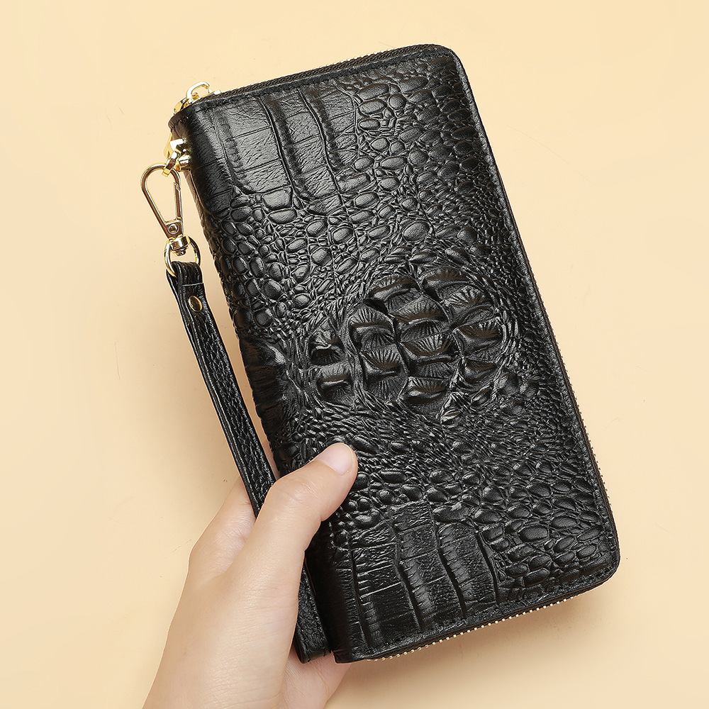 Free Shipping Designer Wallet Women's Leather Long Style Temperament Handbag Crocodile Pattern Head Layer Cowhide Phone Bag Zipper Card Bag Busin