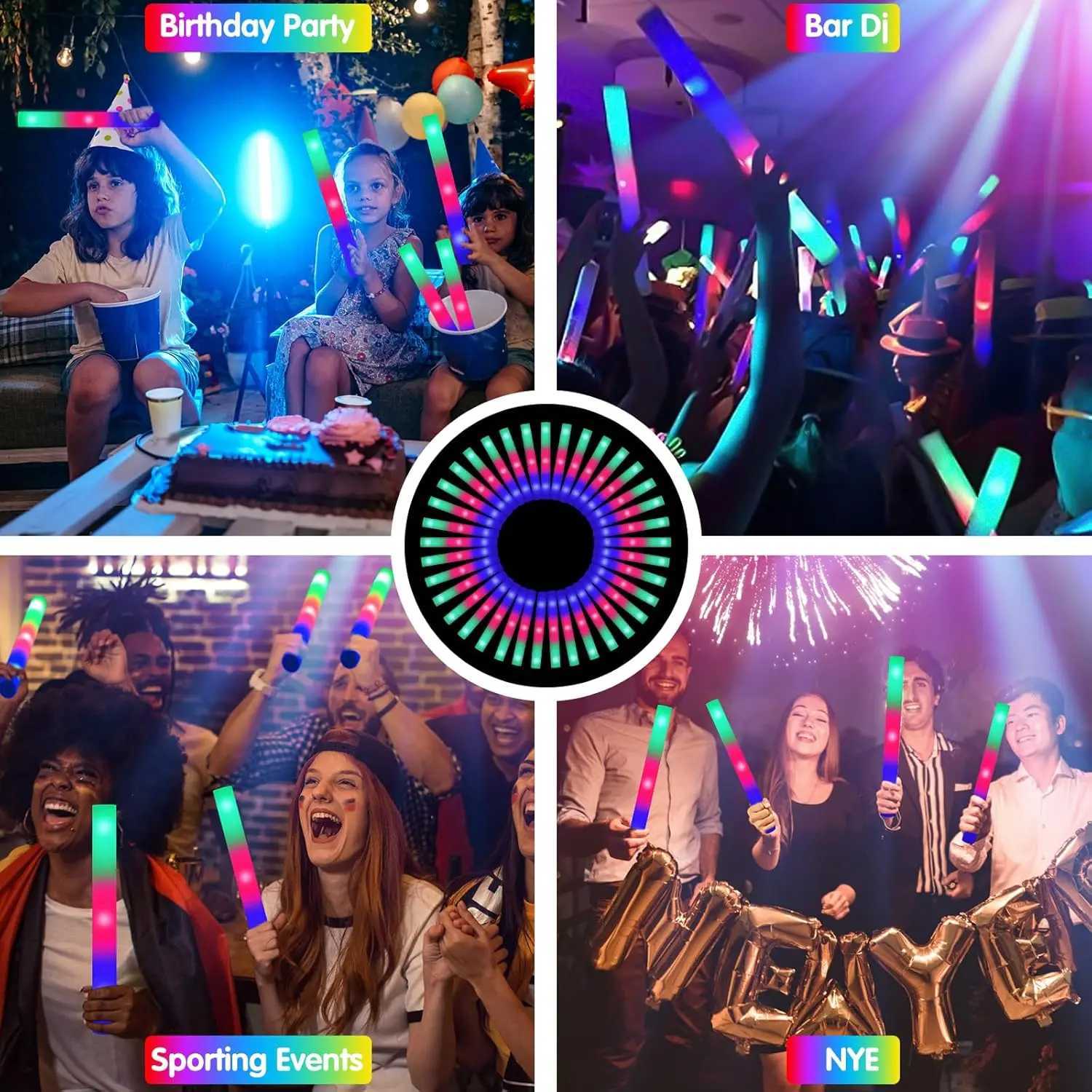 115 Pack LED Foam Glow Sticks Bulk Glow Sticks with 3 Colorful Flashing Modes Glow in the Dark Party Supplies for Wedding W250528