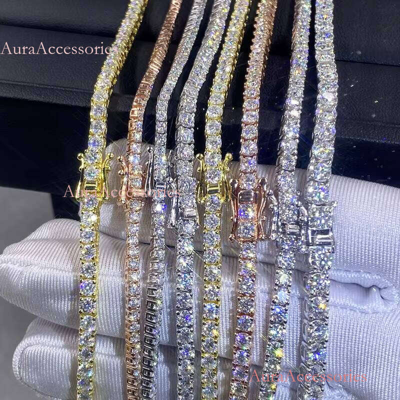 Ready to Ship VVS Moissanite Dia Tennis Chain Necklace and Bracelet Iced out Hip Hop Jewelry