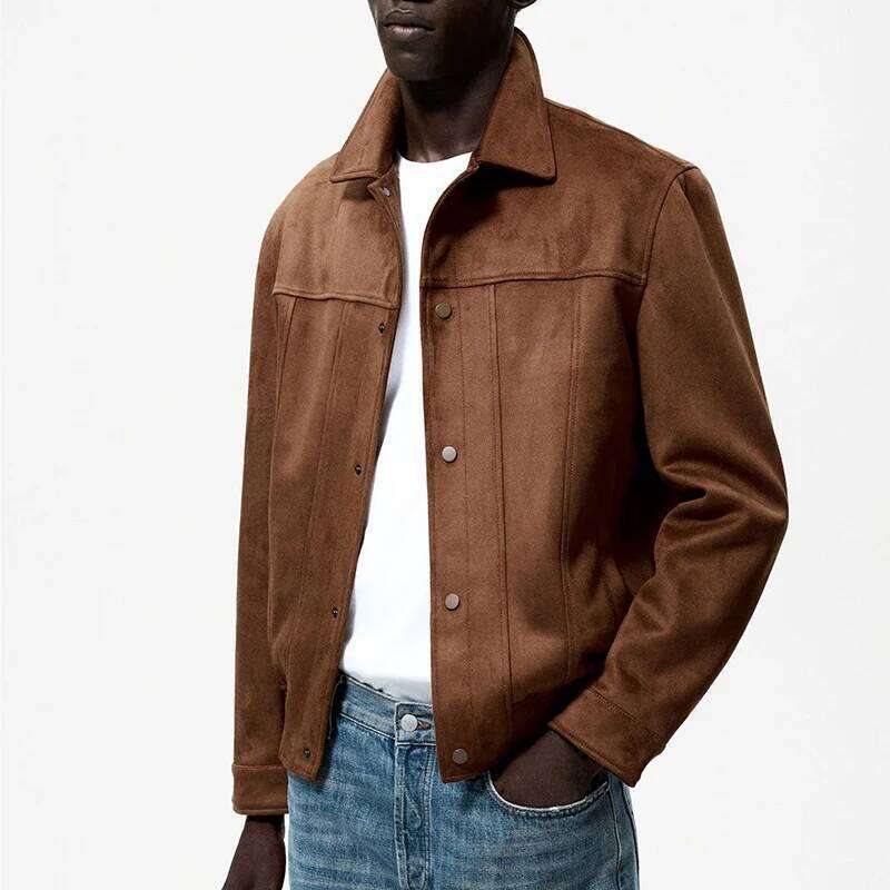 Women's Wear Mens Suede Leather Lapel Jacket Fashion Casual Slim Apring Autumn Coat Tops For Male