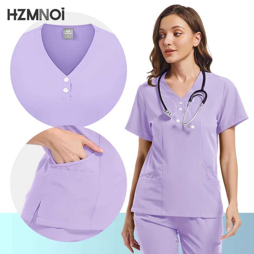 New Scrubs Set Medical Uniforms Stretch Scrub Tops With Pocket Pants Nurse Uniform Doctor Surgery Overalls Beauty Sn Workwear X2505287