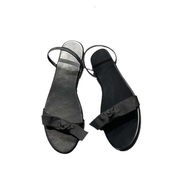 ~2025 Summer New Genuine Leather Fairy Style Bowknot Sandals for Women One-Strap Flat Slippers