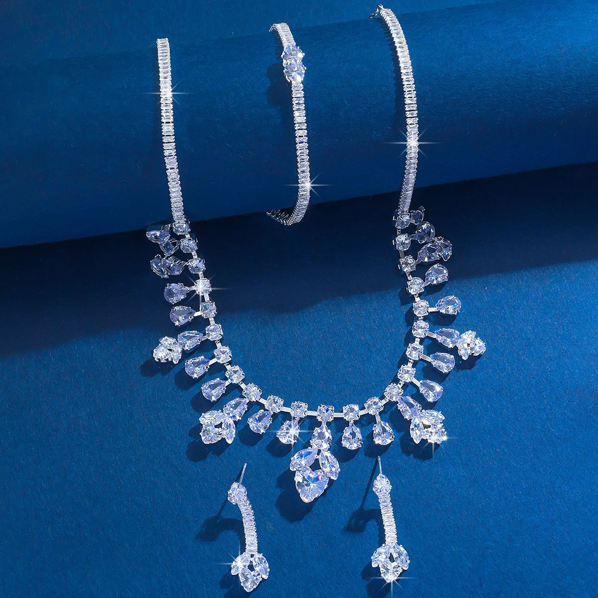 4PC Womens Fashion Set Water Drop Necklace Earrings Bracelet Jewelry Set Suitable for Wedding Party Festival Gifts-8508 250527