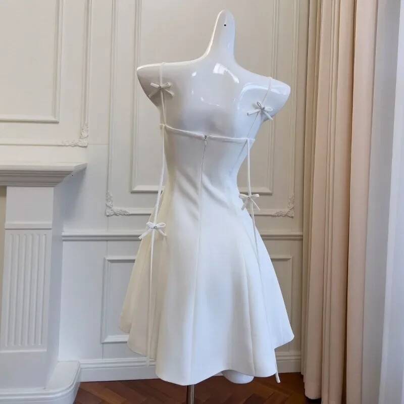 Sweet Hot Girl Pure Sexy Bow Strap For Women's Summer Square Collar Slim Fit A-Line Short Dress Fashion Female Clothes