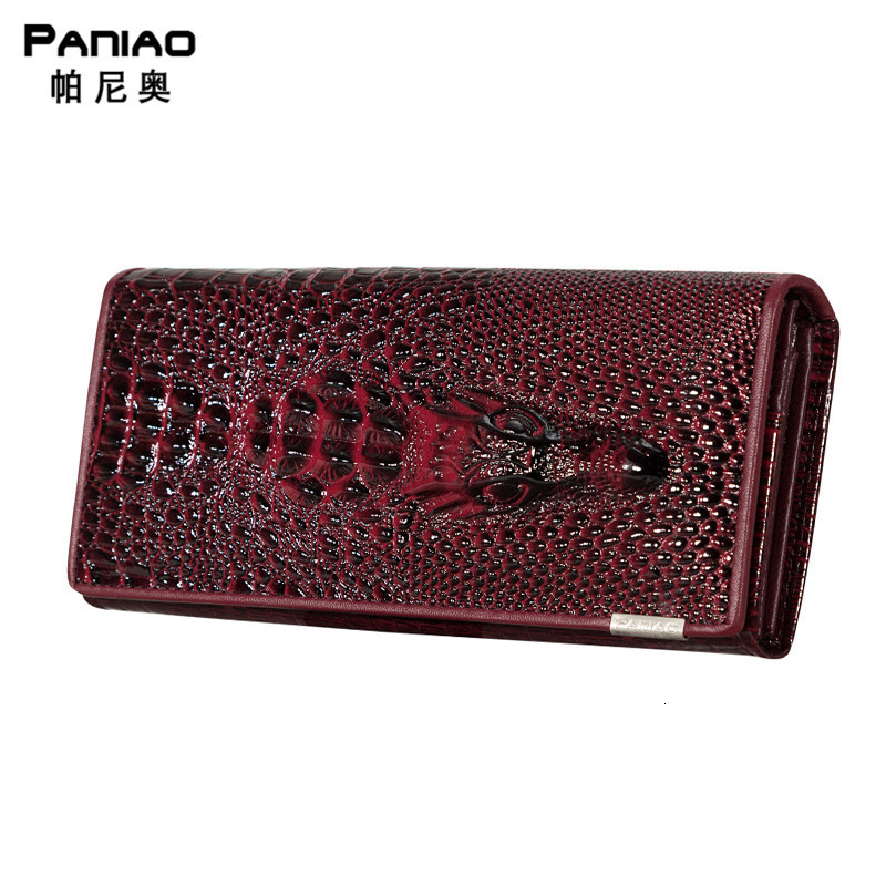 Free shipping designer wallet New Panio Women's Wallet Crocodile Head Hinge Medium Long PU Leather Phone Bag Multi-Card Slot Clutch