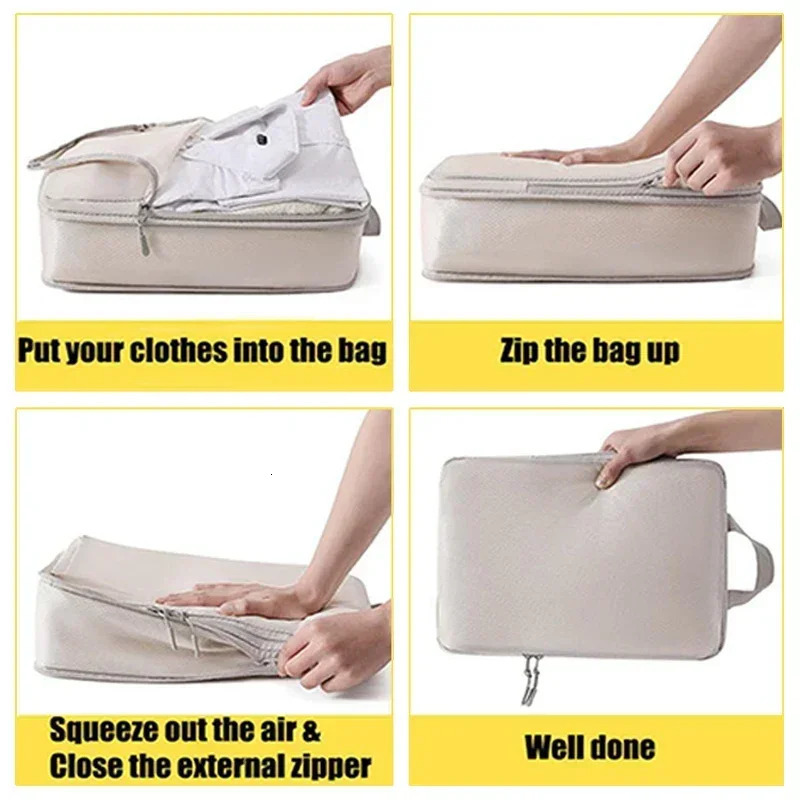 Set/4Pcs Portable Travel Compression Packing Cubes Bag Waterproof Organizer Bags Suitcase Clothes Organizers Handbag Travel Bag 250526