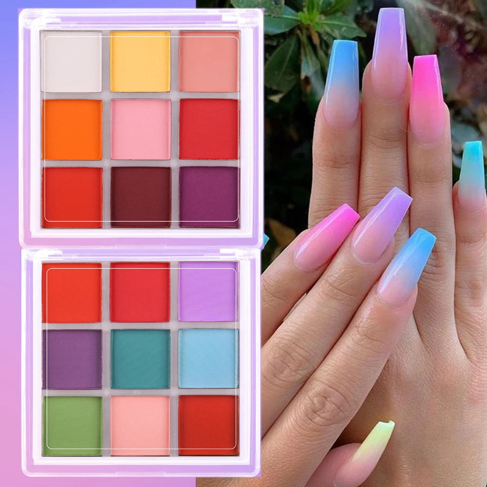 9Grids Chrome Gradient Powder Set Iridescent Nail Solid Pigment Macaron Shimmer Manicure Decor Dust for Ombre Nails Neon Pigment 250523