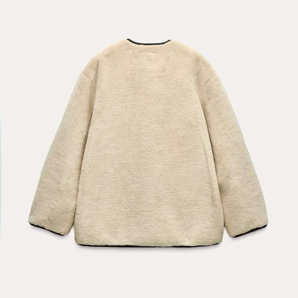 autumn new women's casual fashion slim fit commuting versatile design with rope knot decoration fur coat