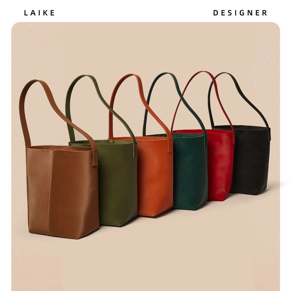 Korean Style High-End Versatile Bucket Large Capacity 2024 New Satin Cowhide Shoulder Crossbody Bag