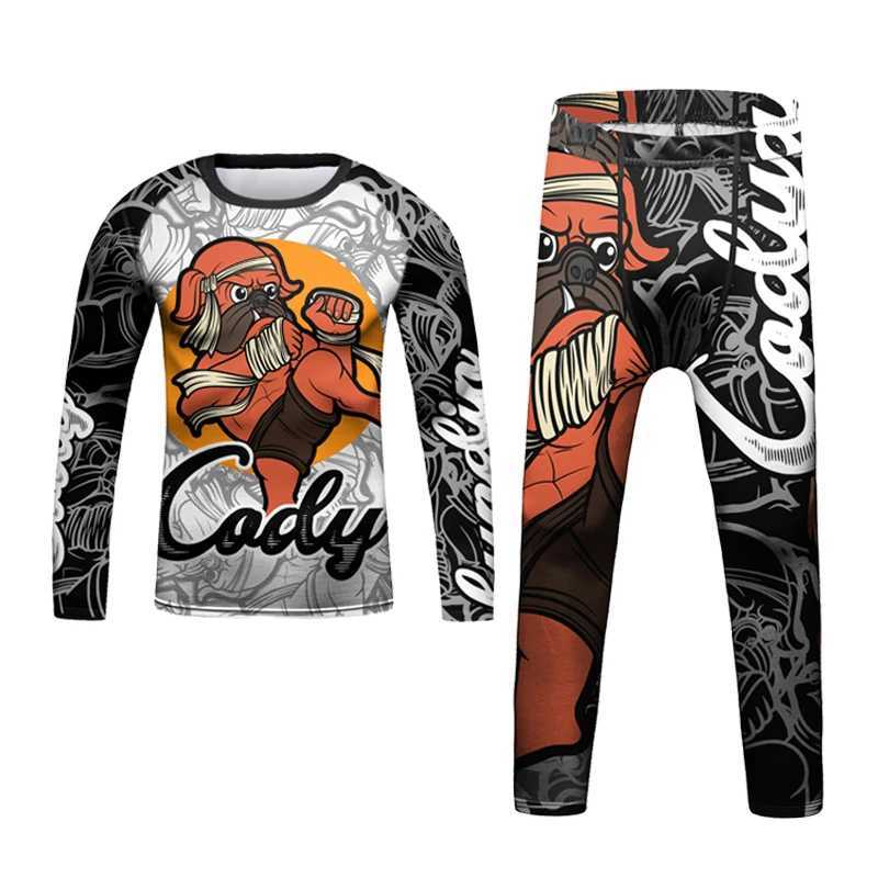 Kids Bjj Rashguard Jiu T-shirt+Pant KickBoxing Sets Boy Gym Children Muay Thai Shorts MMA Clothing Compression Tights X250528