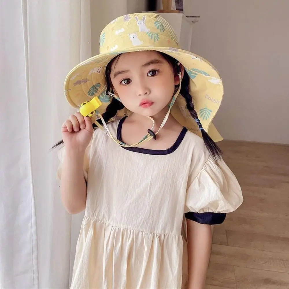 Summer Baby Sun Hat Bucket Cap With Whistle For Girls Boys Outdoor Neck Ear Cover Anti UV Kids Beach Caps 250528