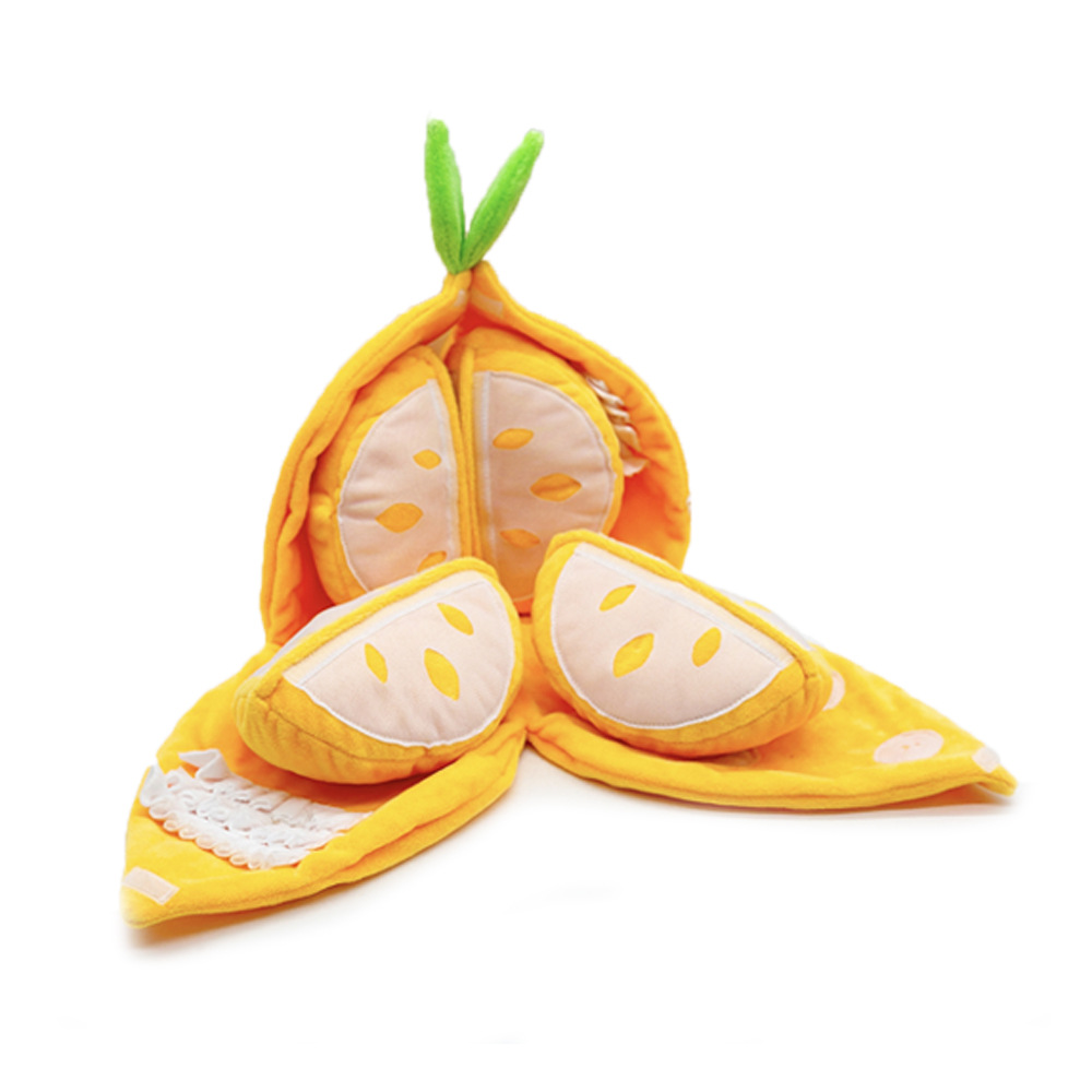 Hide and Seek Plush Dog Toys, Tangerine Interactive Dog Toy, Puppy Squeaky Toy with Crinkle Papers, Puzzle Toy for Boredom, Pet Plaything for Small Me